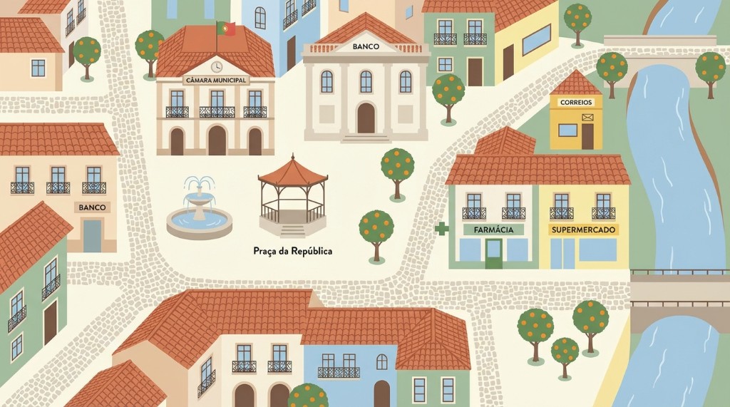 Town square map: directions and places (CIPLE-style vocabulary) Town square map: directions and places (CIPLE-style vocabulary)