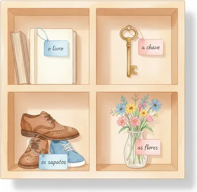 Every noun has a gender: o livro (the book, masc.), a chave (the key, fem.). Every noun has a gender: o livro (the book, masc.), a chave (the key, fem.).